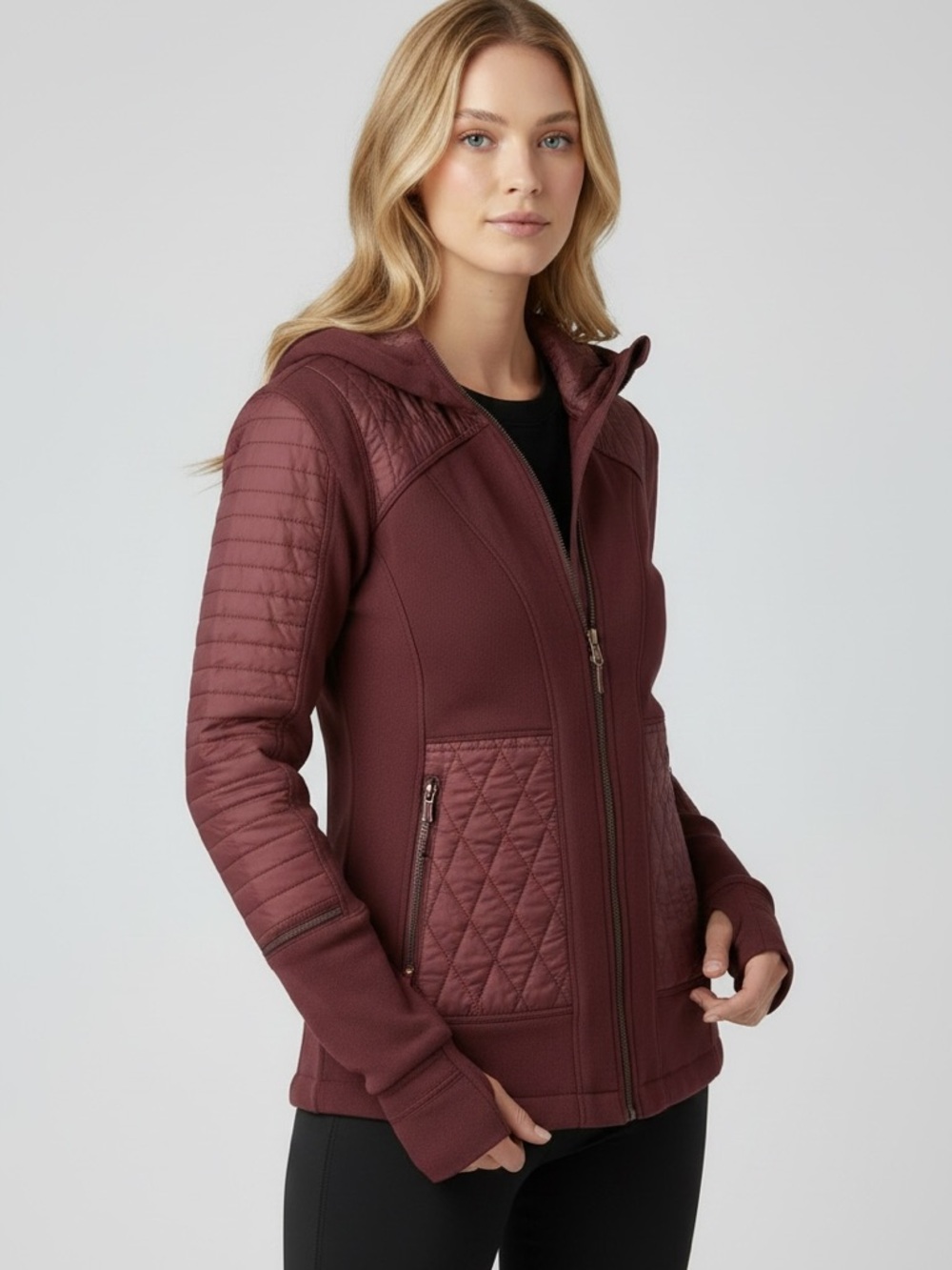 LULULEMON FLEECY KEEN II QUILTED JACKET REMOVABLE HOOD Burgundy Sz.6